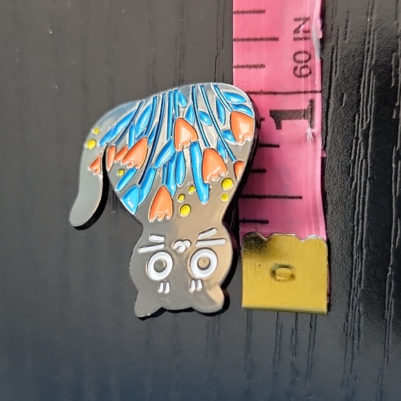 Black Cat with Orange Flowers Enamel Pin - Picture 3 of 4